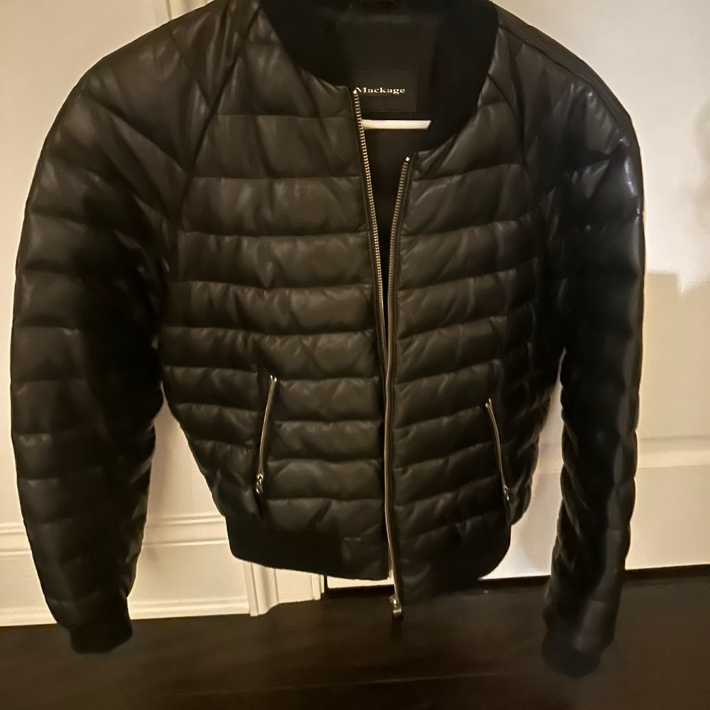 Black Leather Mackage Puffer Jacket Size Small